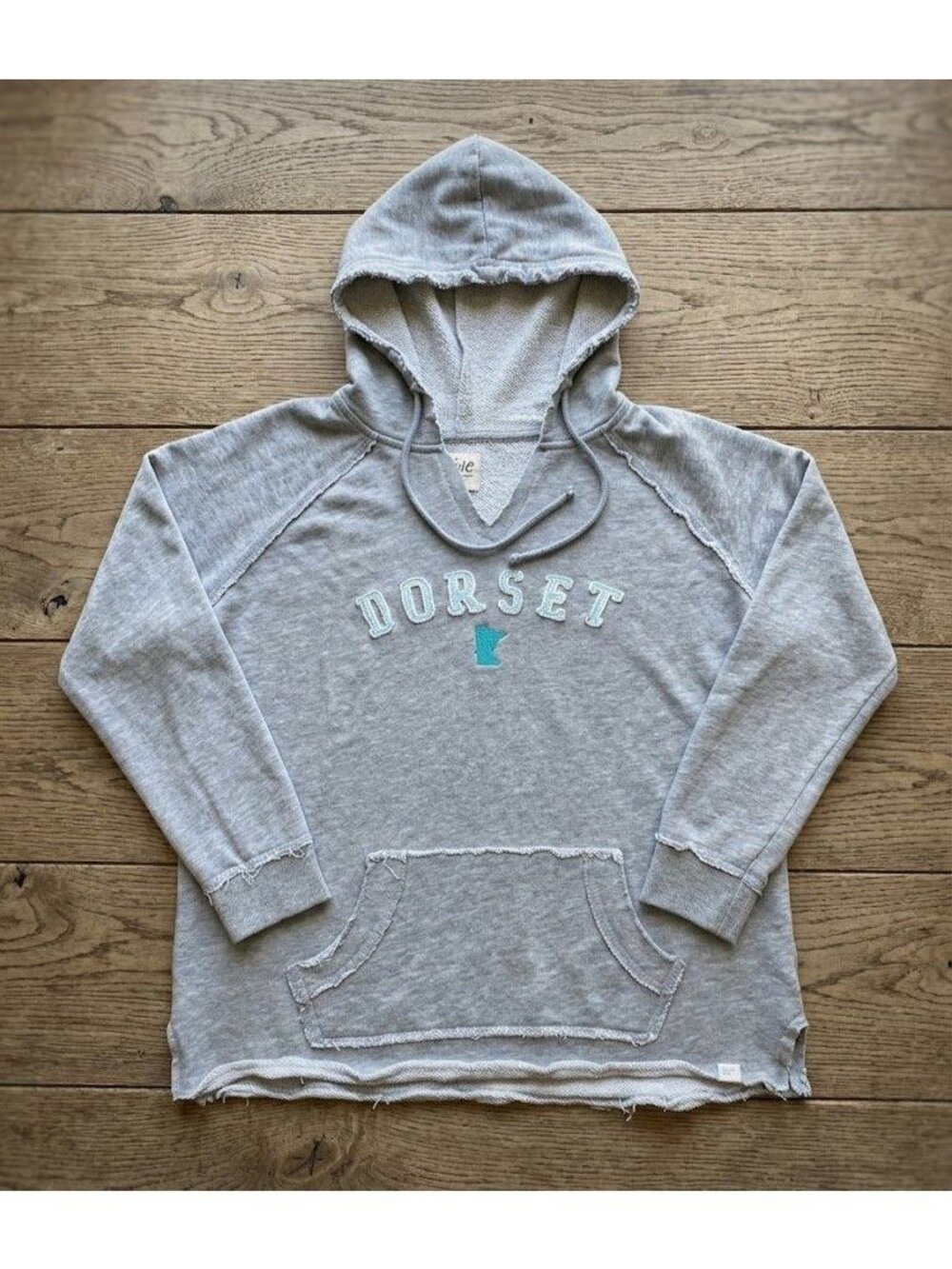 Blue 84 Dorset Women’s XL Gray Hoodie – Turquoise Applique‎ – Vintage Fleece